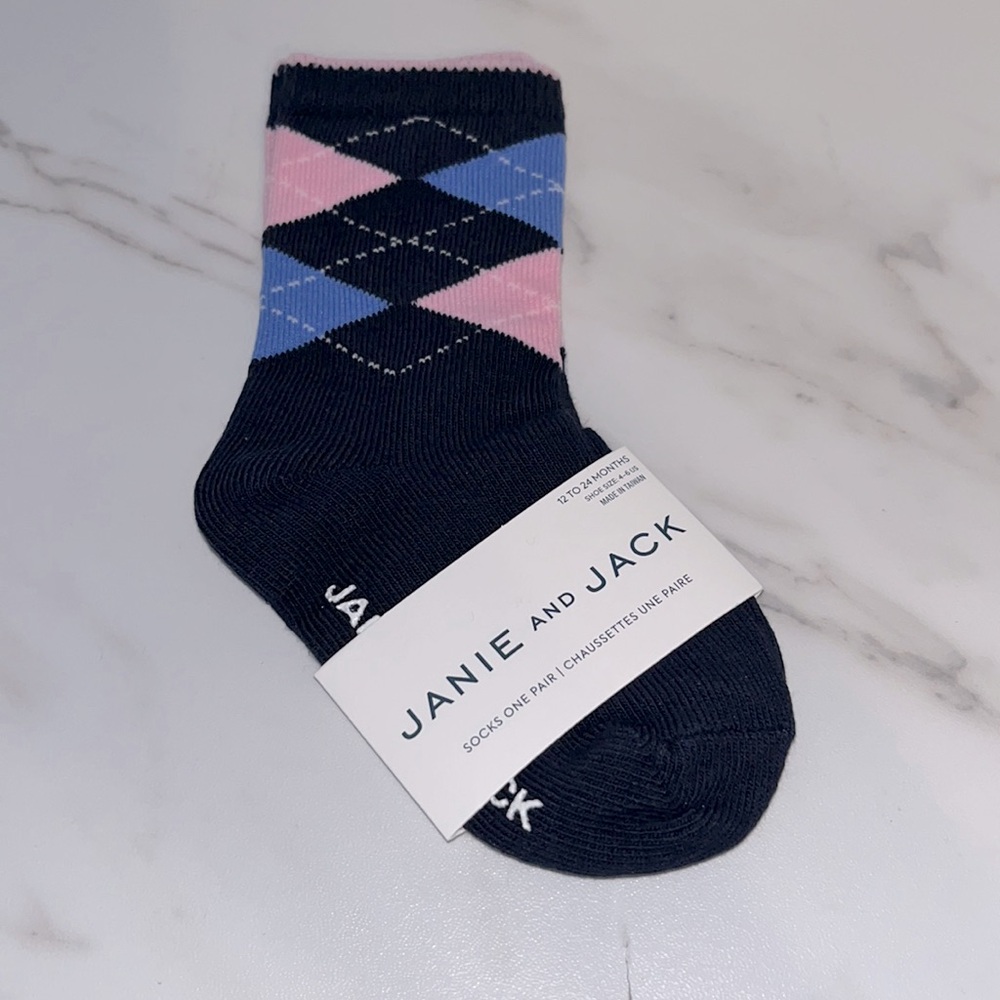 NWT Janie and Jack blue pink plaid socks 12-24 months
